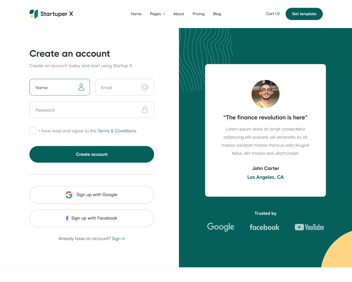 Create Account - Startuper X Webflow Template