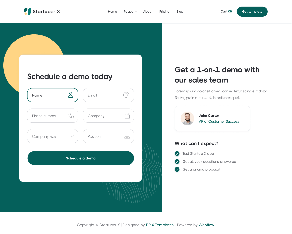 Request a Demo - Startuper X Webflow Template